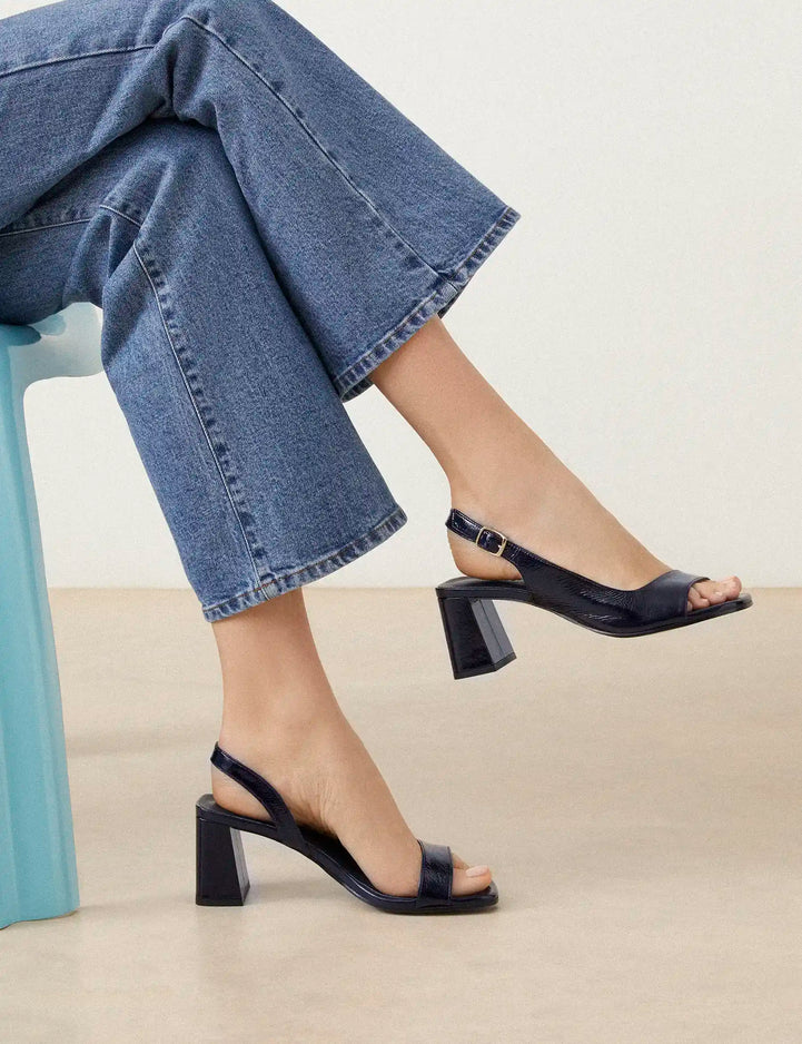 Sandales À Talons Cuir Vernis Marine - Numéro 674 - Rivecour