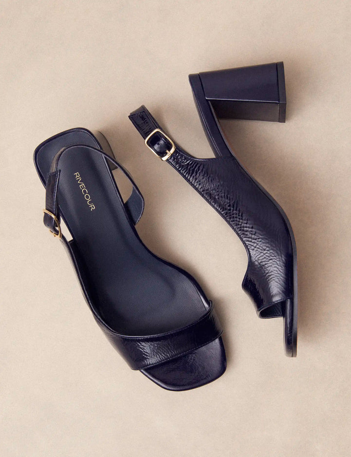 Sandales À Talons Cuir Vernis Marine - Numéro 674 - Rivecour