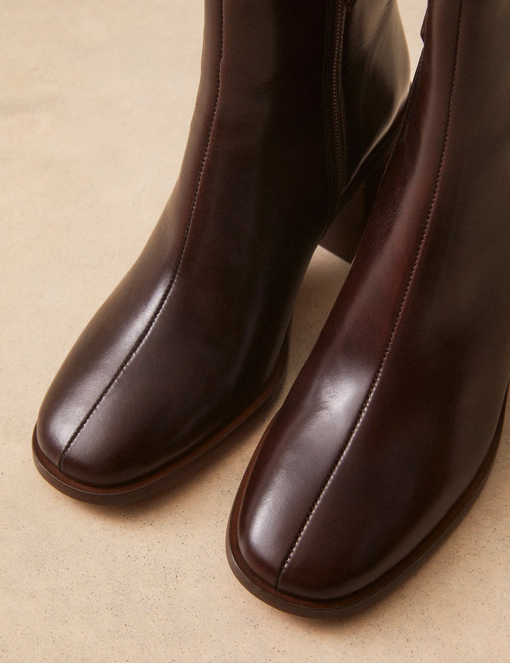 Bottines À Talons Cuir Marron Chocolat - Numéro 707 - Rivecour