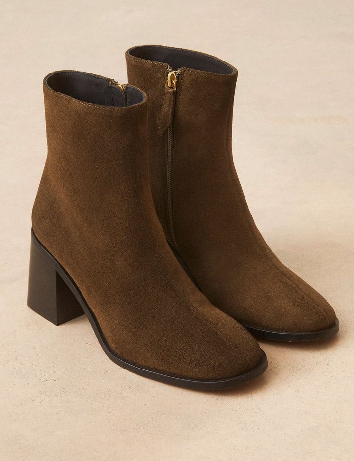 Bottines À Talons Suède Kaki - Numéro 707 - Rivecour