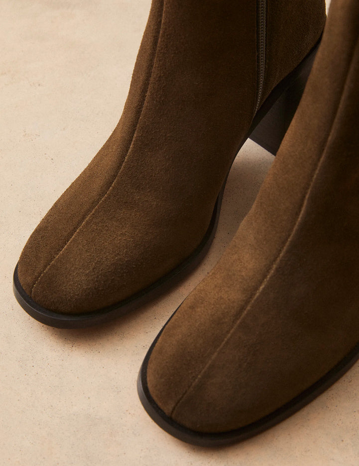 Bottines À Talons Suède Kaki - Numéro 707 - Rivecour