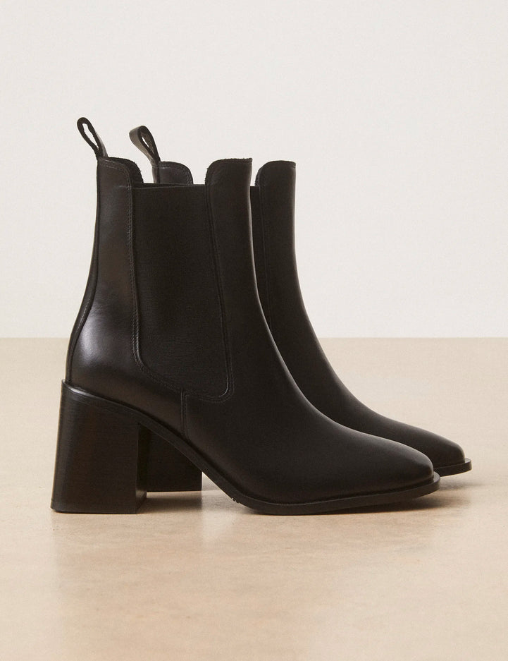Bottines À Talons Cuir Noir - Numéro 708 - Rivecour
