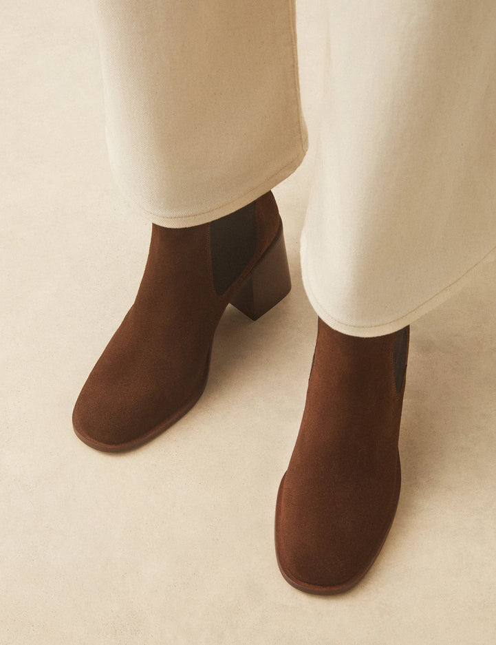 Bottines À Talons Suède Noisette - Numéro 708 - Rivecour