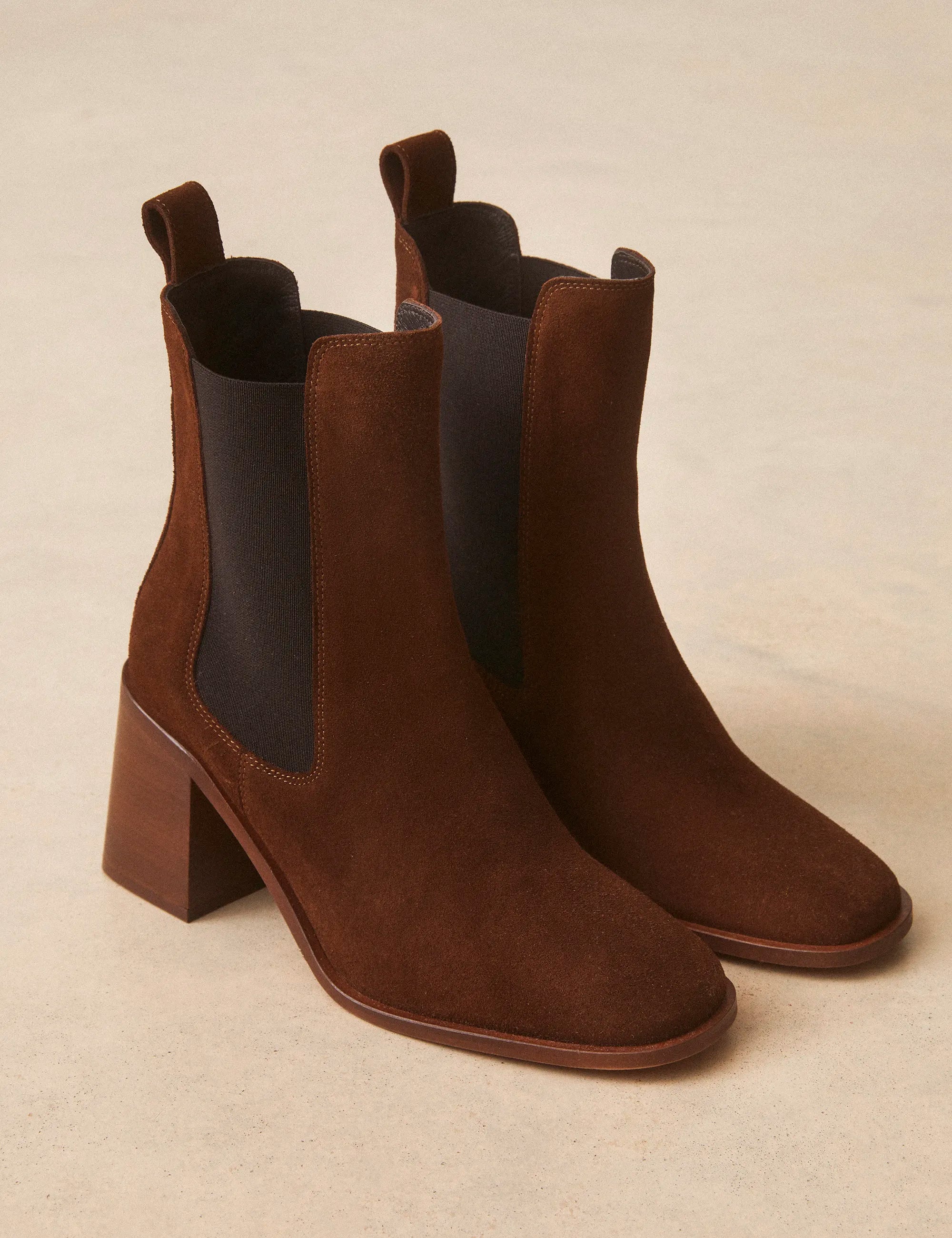 Bottines À Talons Suède Noisette - Numéro 708 - Rivecour