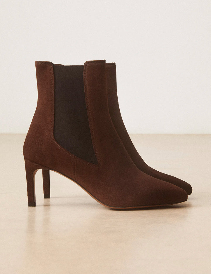 Bottines À Talons Suède Marron Chocolat - Numéro 711 - Rivecour
