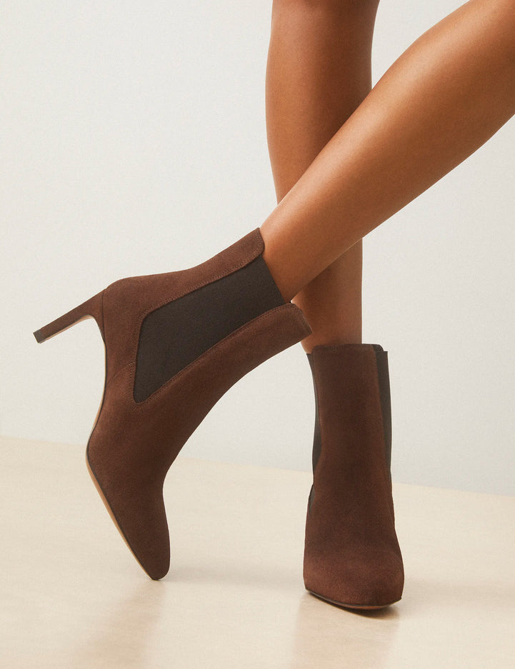 Bottines À Talons Suède Marron Chocolat - Numéro 711 - Rivecour