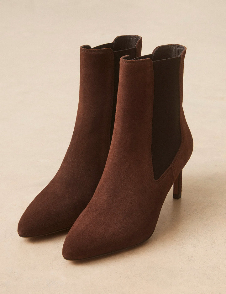 Bottines À Talons Suède Marron Chocolat - Numéro 711 - Rivecour