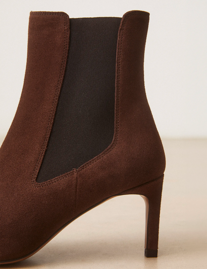 Bottines À Talons Suède Marron Chocolat - Numéro 711 - Rivecour