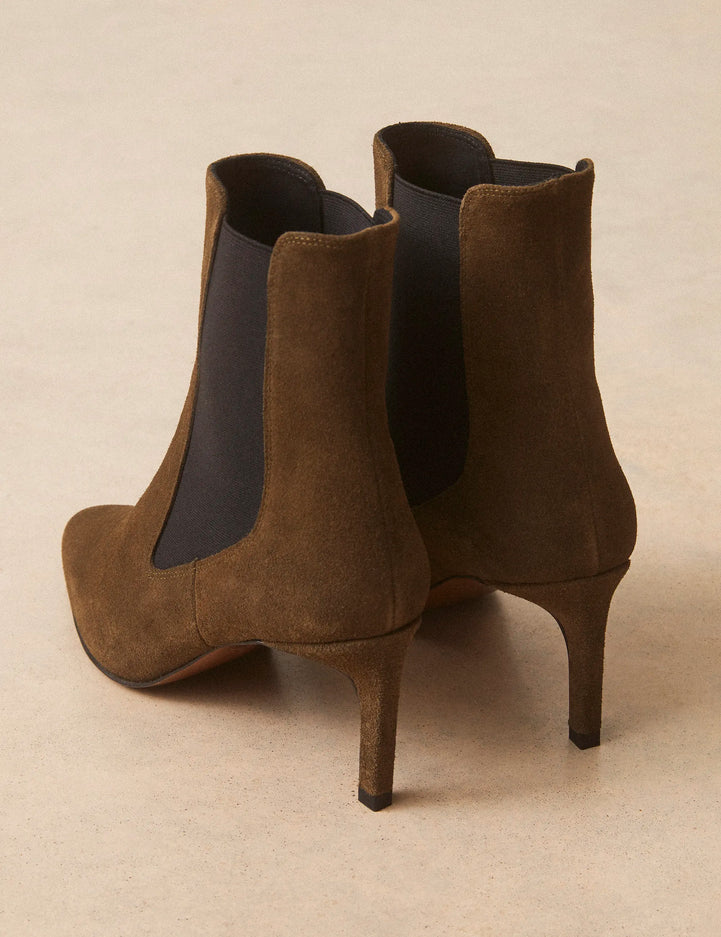 Bottines À Talons Suède Kaki - Numéro 711 - Rivecour