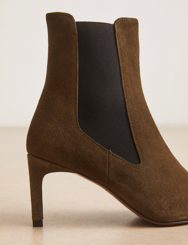 Bottines À Talons Suède Kaki - Numéro 711 - Rivecour