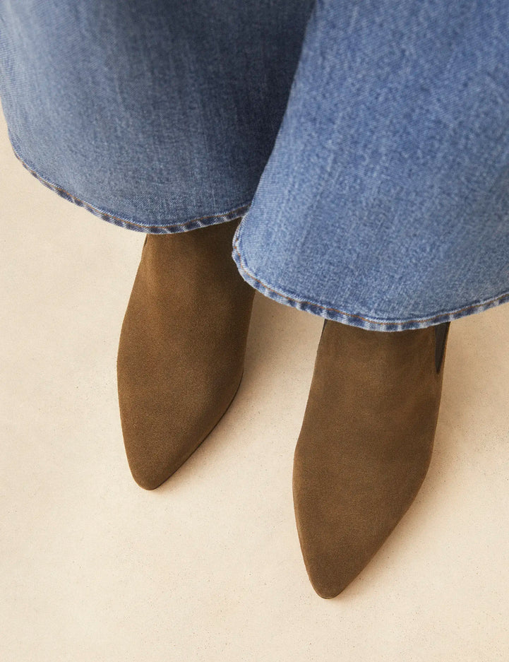 Bottines À Talons Suède Kaki - Numéro 711 - Rivecour
