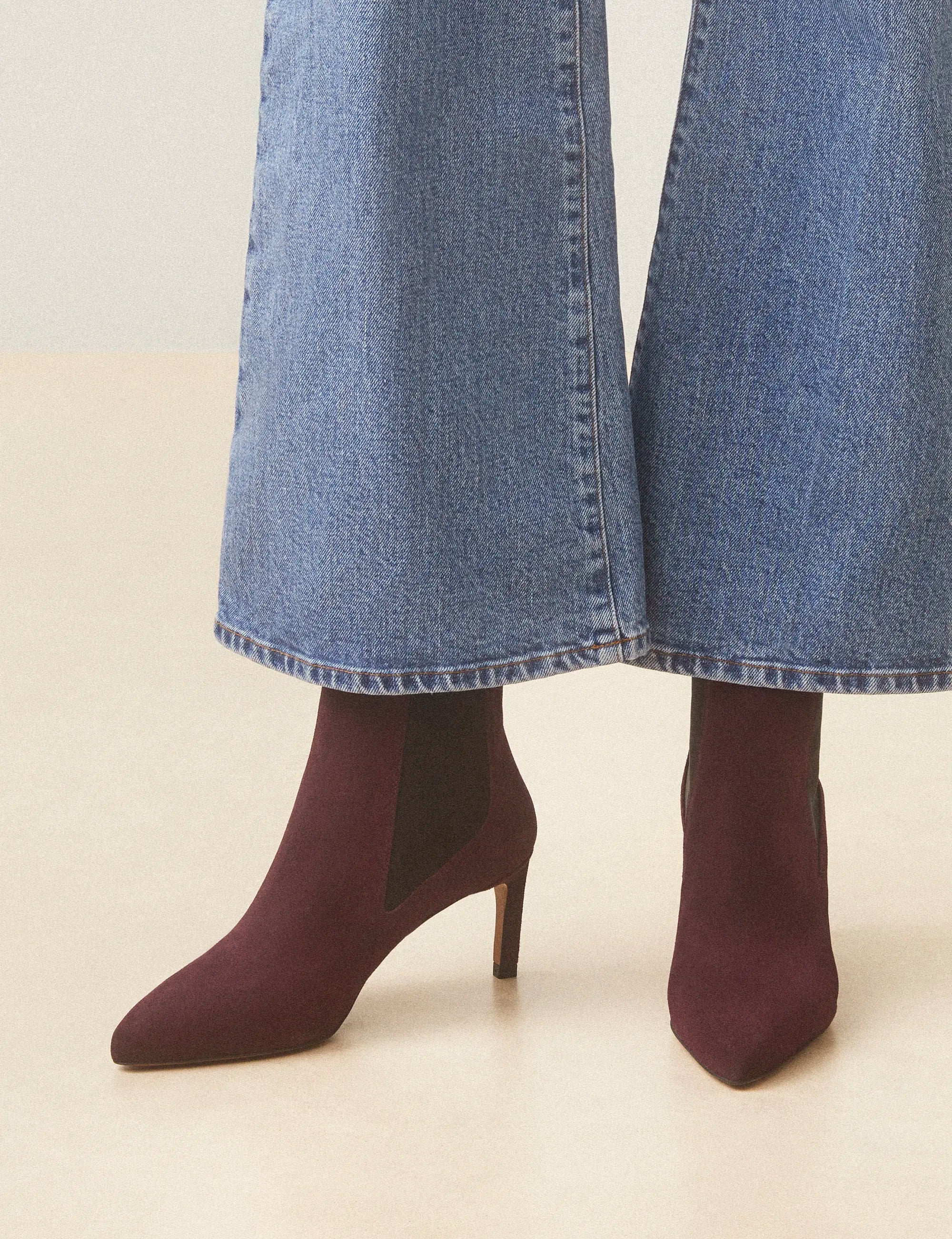 Bottines À Talons Suède Aubergine - Numéro 711 - Rivecour