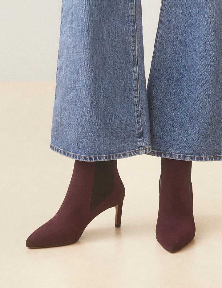 Bottines À Talons Suède Aubergine - Numéro 711 - Rivecour