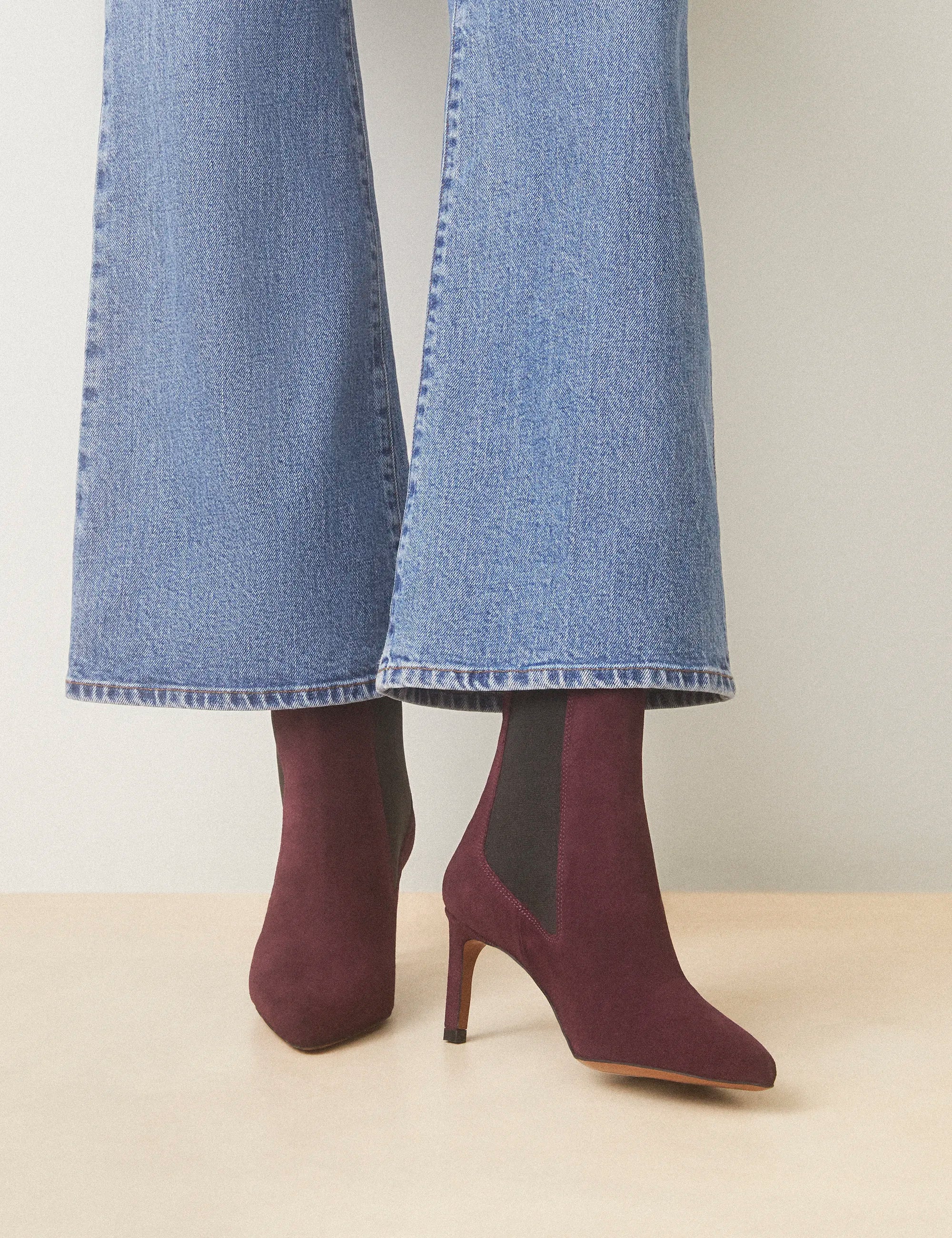Bottines À Talons Suède Aubergine - Numéro 711 - Rivecour