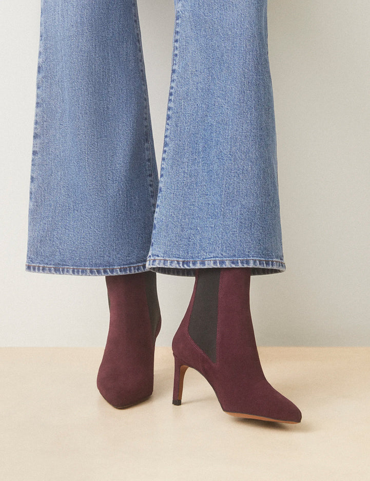 Bottines À Talons Suède Aubergine - Numéro 711 - Rivecour