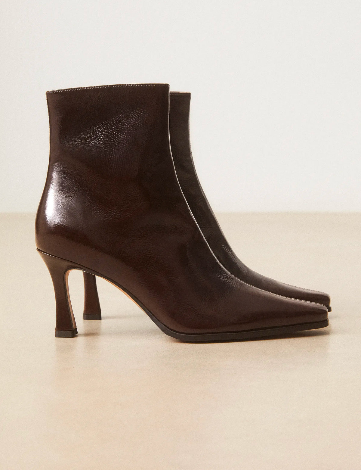 Bottines À Talons Cuir Vernis Marron Chocolat - Numéro 713 - Rivecour