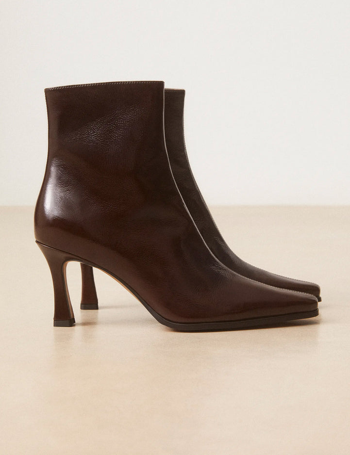 Bottines À Talons Cuir Vernis Marron Chocolat - Numéro 713 - Rivecour