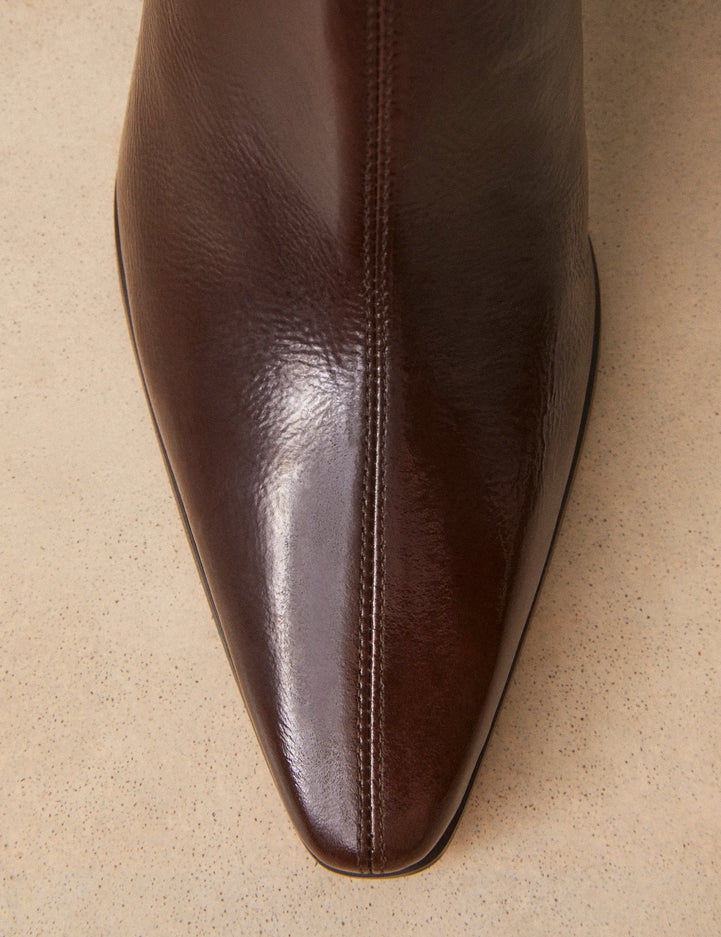 Bottines À Talons Cuir Vernis Marron Chocolat - Numéro 713 - Rivecour