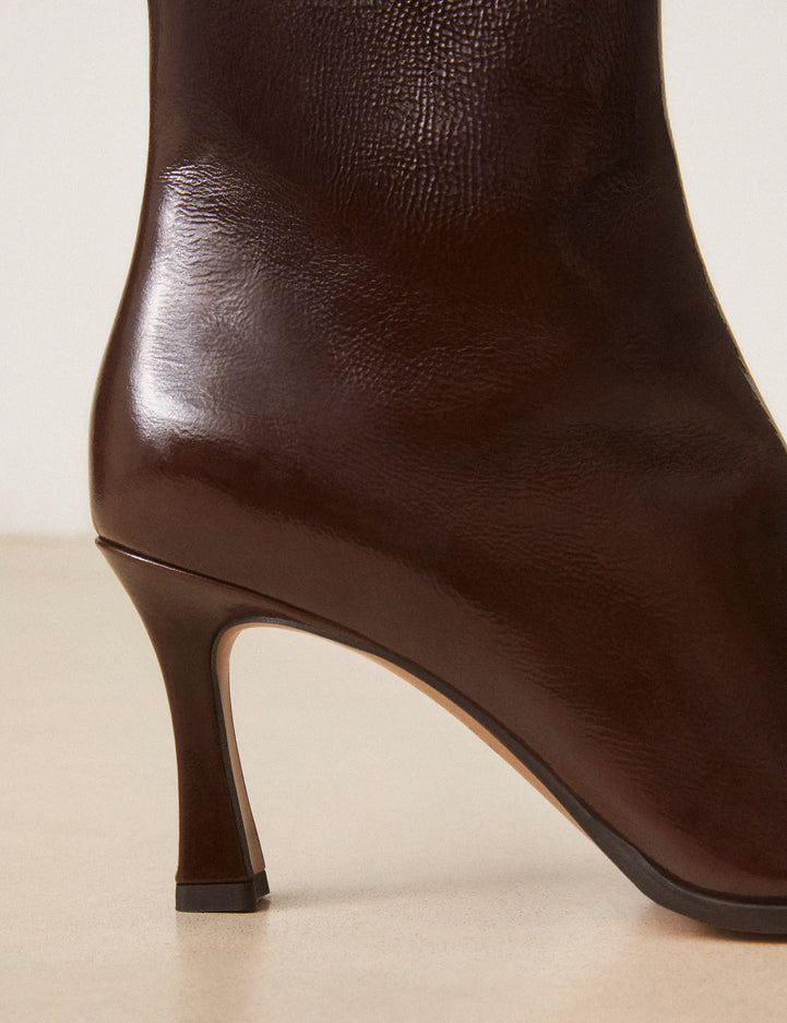 Bottines À Talons Cuir Vernis Marron Chocolat - Numéro 713 - Rivecour