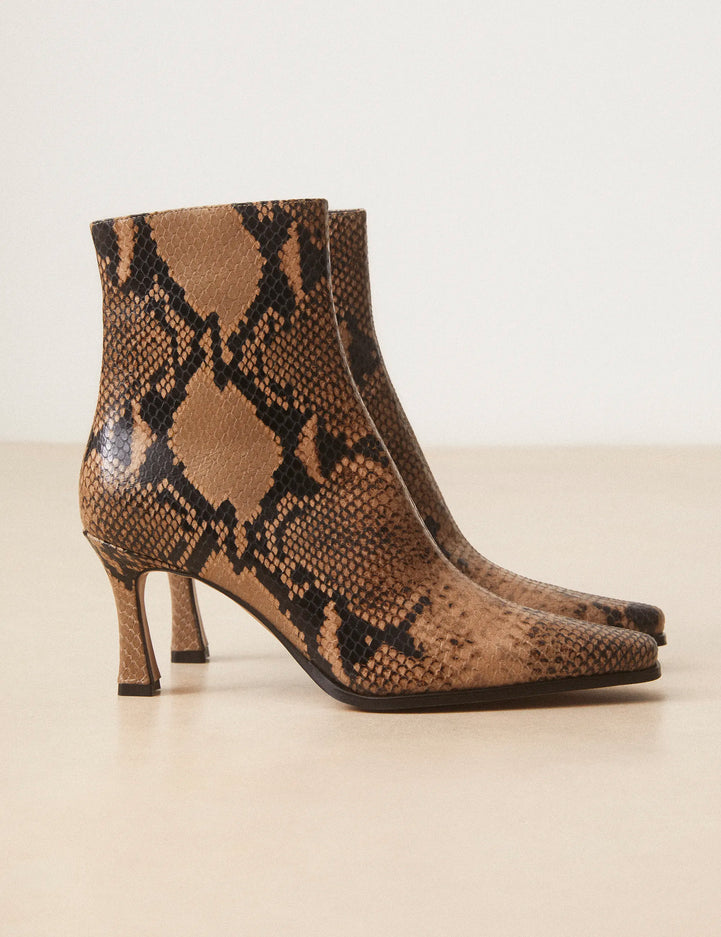 Bottines À Talons Cuir Façon Python Brun - Numéro 713 - Rivecour