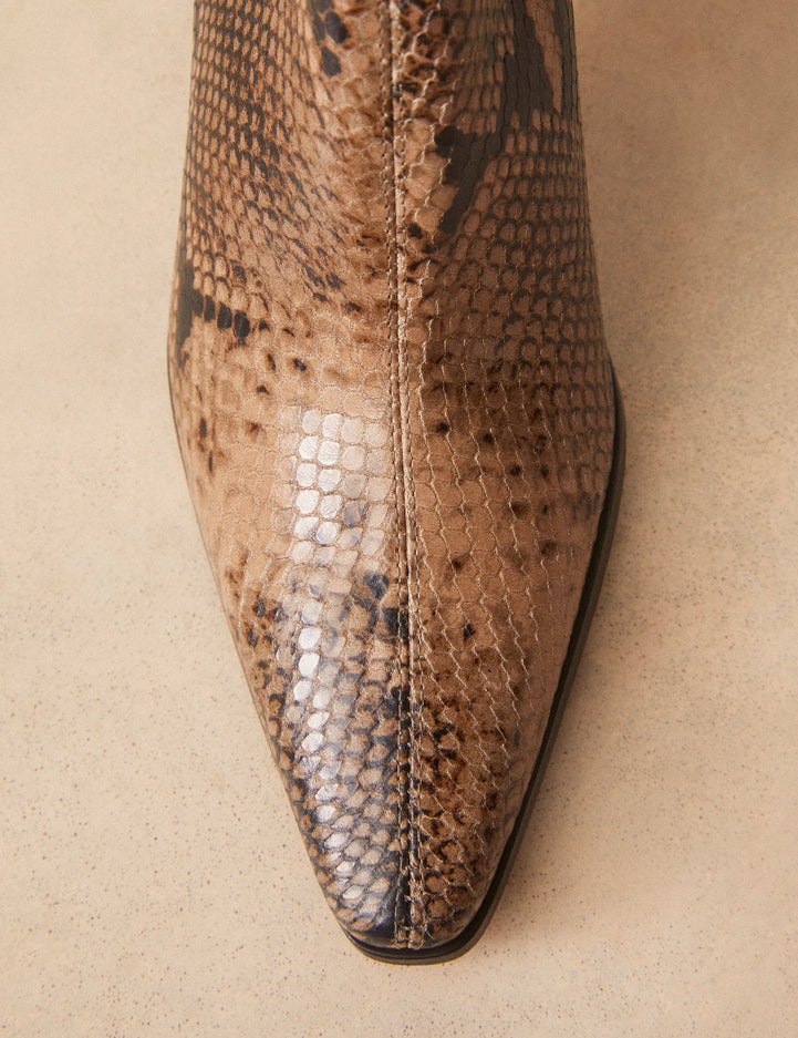 Bottines À Talons Cuir Façon Python Brun - Numéro 713 - Rivecour