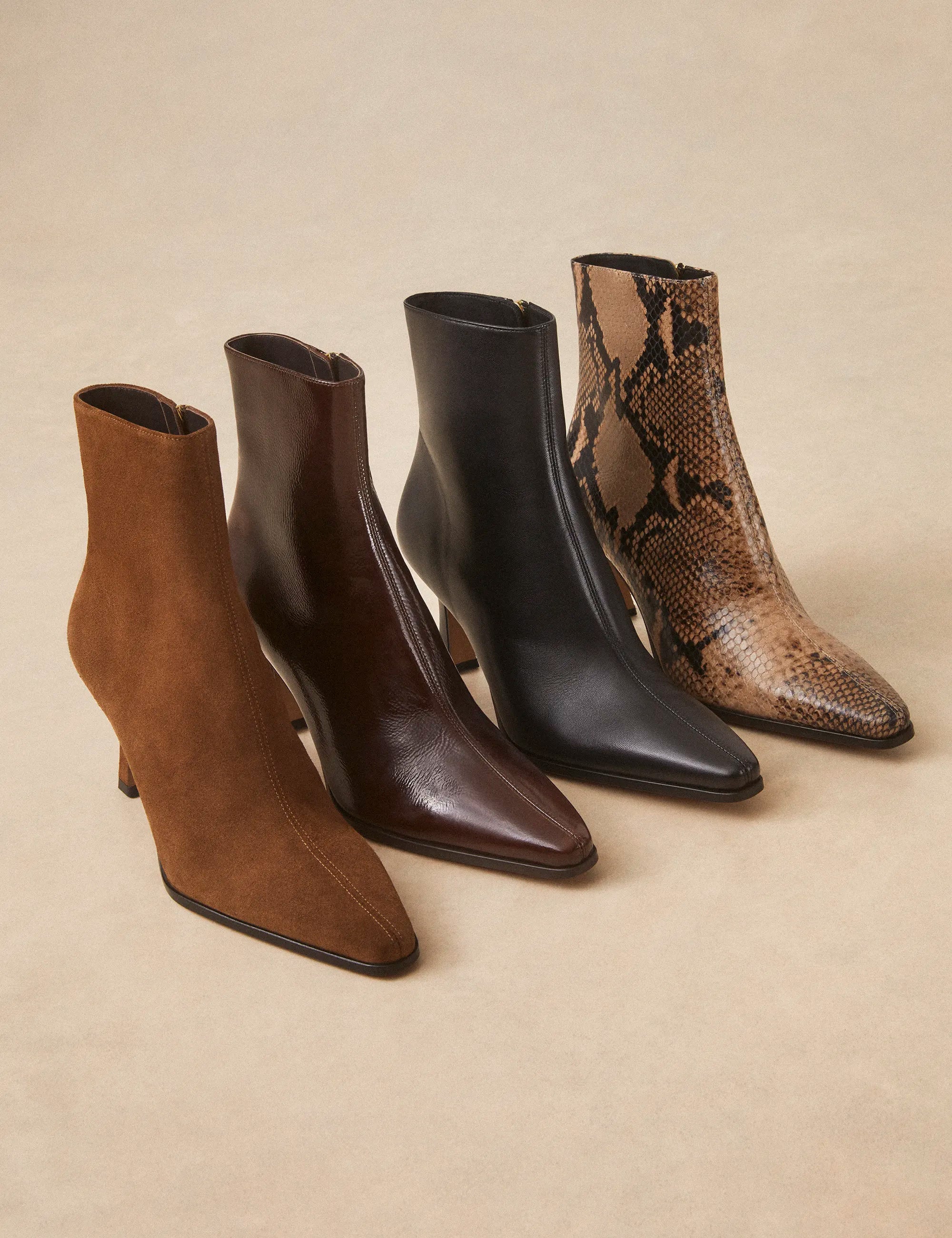 Bottines À Talons Cuir Vernis Marron Chocolat - Numéro 713 - Rivecour