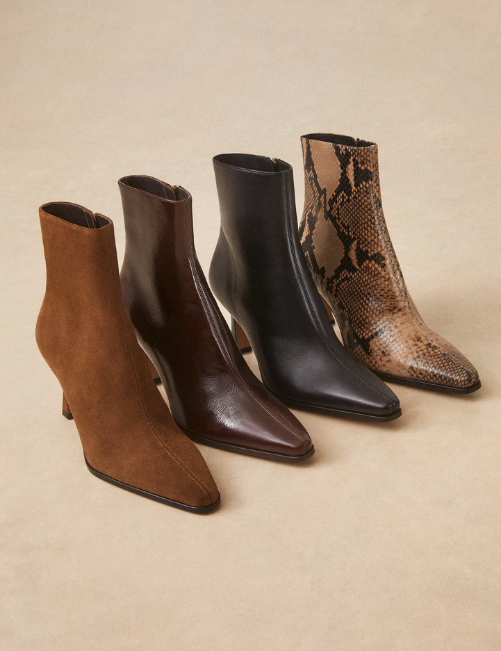 Bottines À Talons Cuir Vernis Marron Chocolat - Numéro 713 - Rivecour