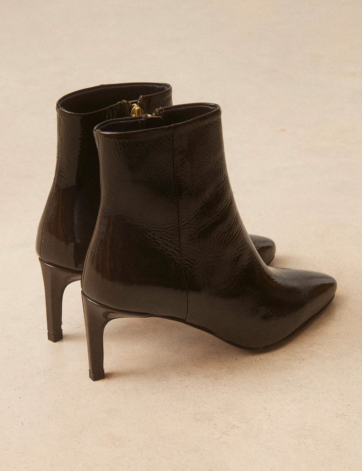 Bottines À Talons Cuir Vernis Kaki - Numéro 720 - Rivecour