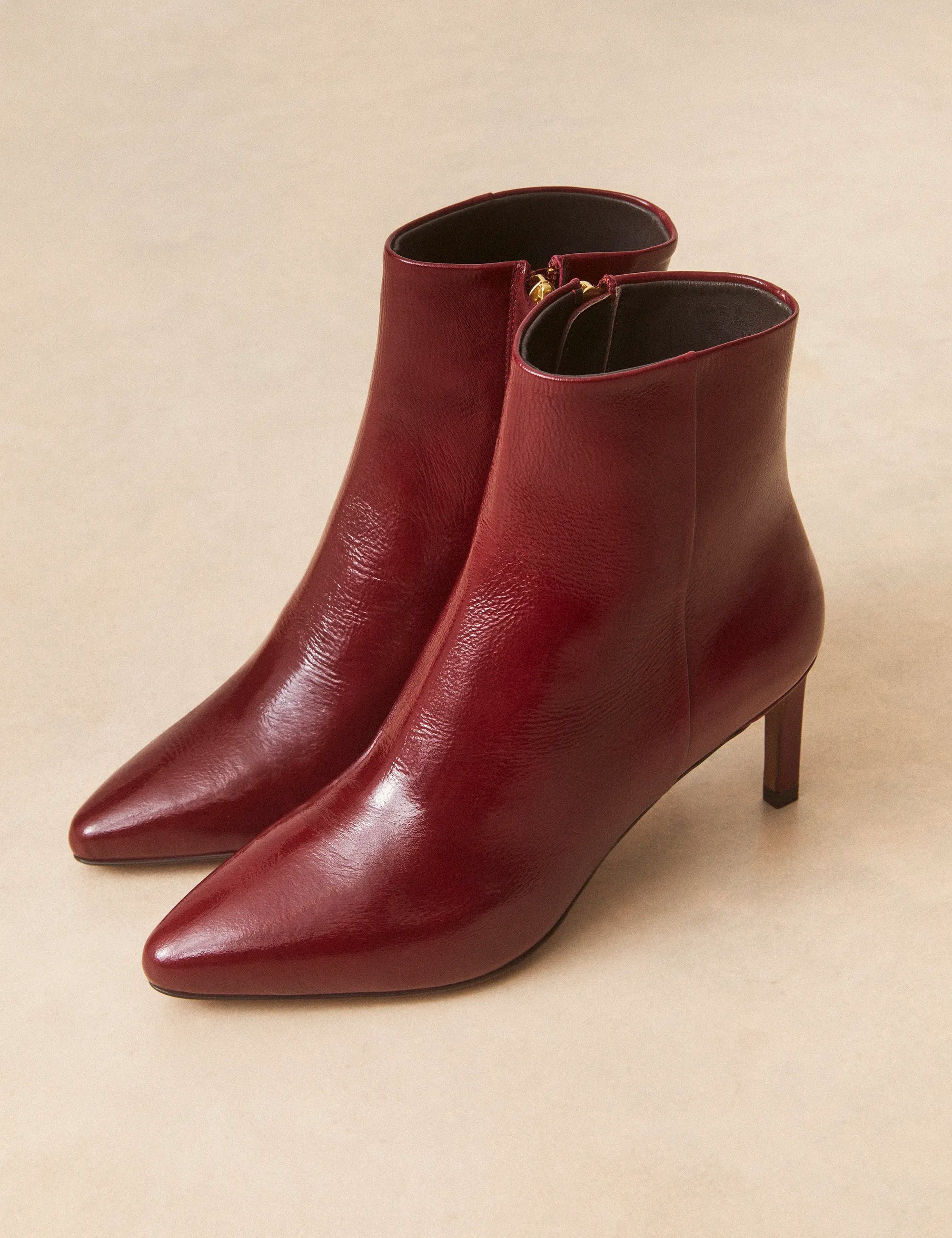 Bottines À Talons Cuir Vernis Bordeaux - Numéro 720 - Rivecour
