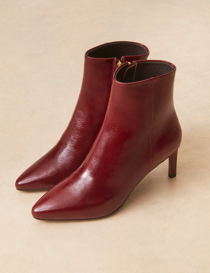 Bottines À Talons Cuir Vernis Bordeaux - Numéro 720 - Rivecour