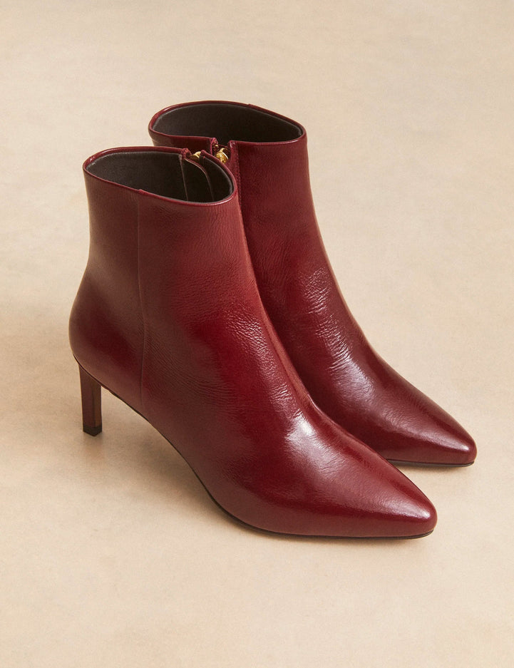 Bottines À Talons Cuir Vernis Bordeaux - Numéro 720 - Rivecour