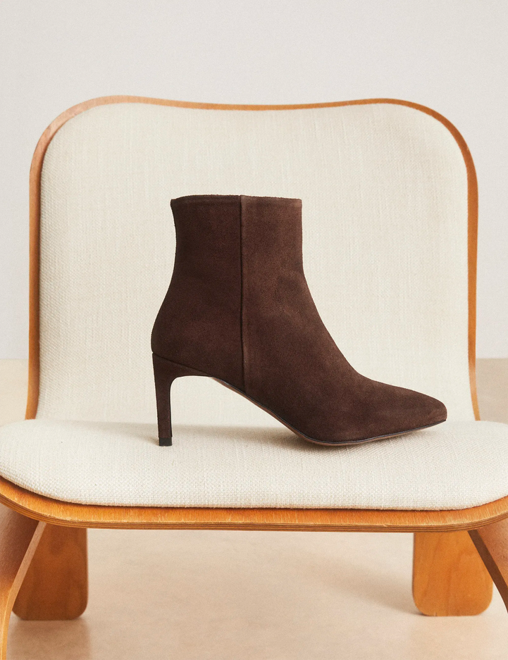 Bottines À Talons Suède Marron Chocolat - Numéro 720 - Rivecour