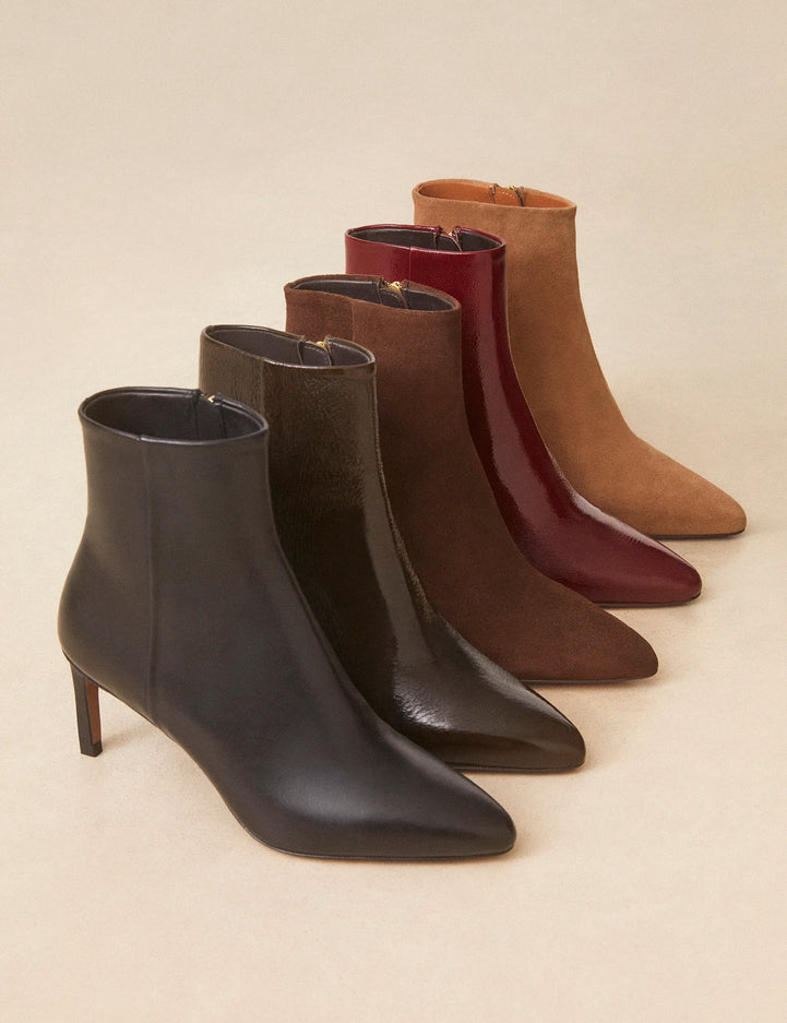 Bottines À Talons Cuir Vernis Bordeaux - Numéro 720 - Rivecour