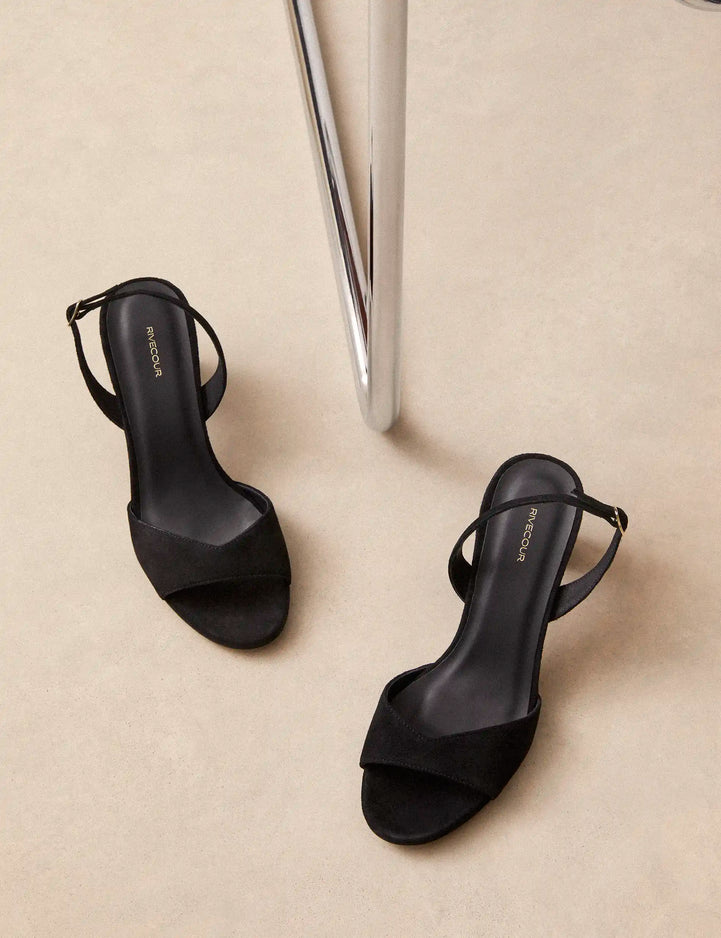Sandales À Talons Suède Noir - Numéro 733 - Rivecour