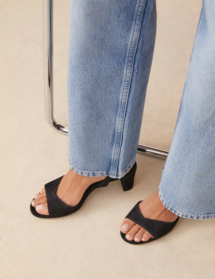 Sandales À Talons Suède Noir - Numéro 733 - Rivecour