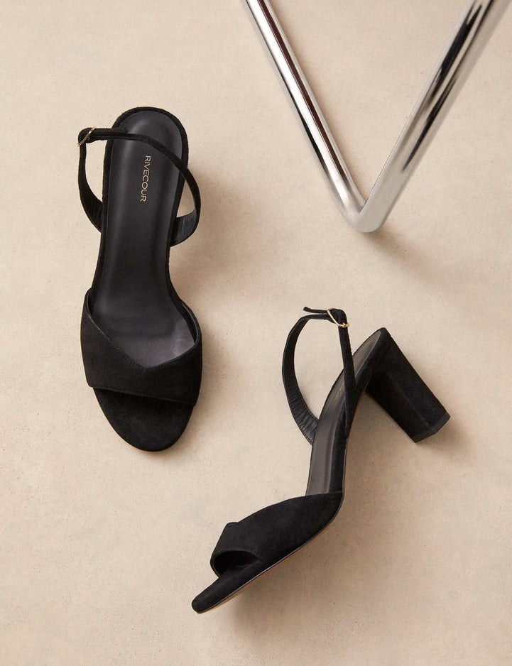 Sandales À Talons Suède Noir - Numéro 733 - Rivecour
