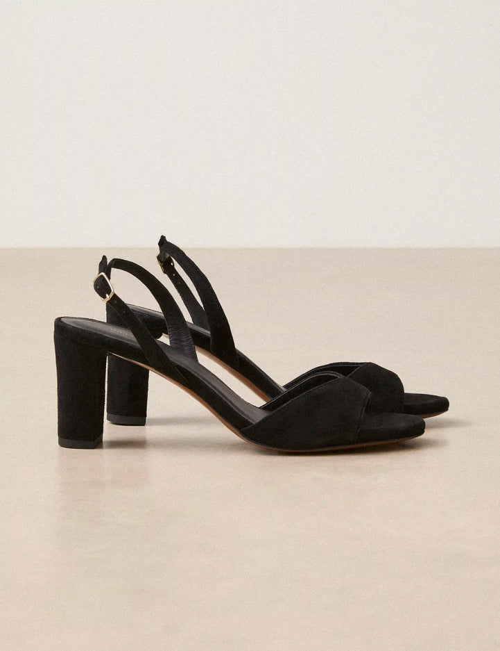 Sandales À Talons Suède Noir - Numéro 733 - Rivecour