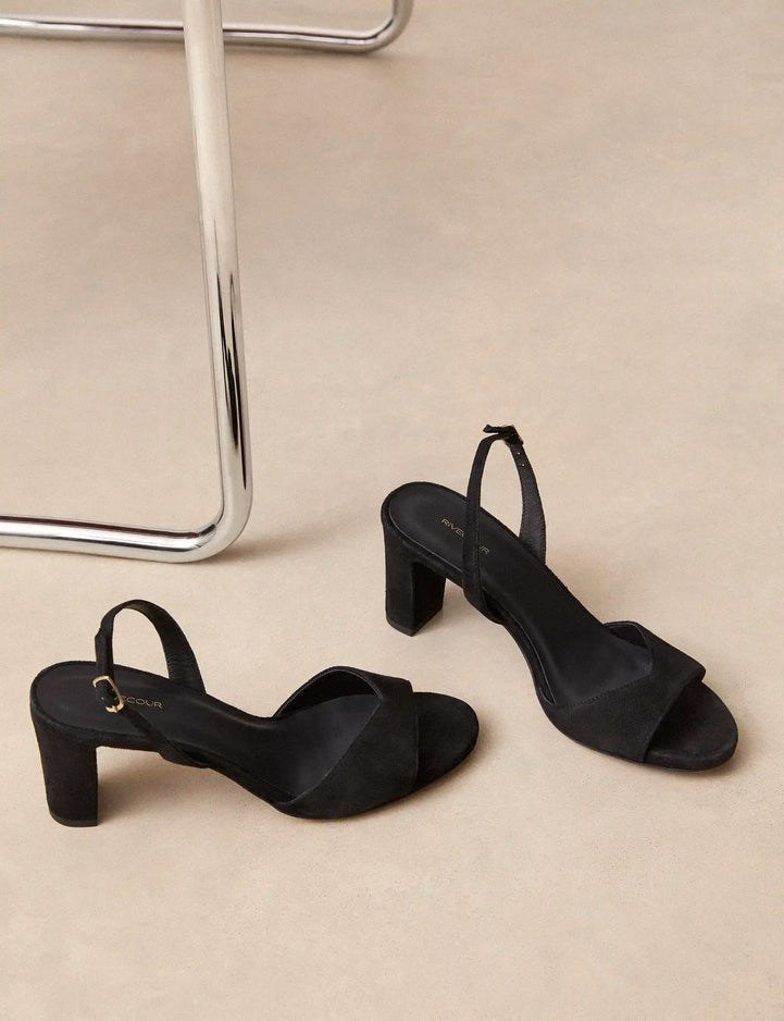 Sandales À Talons Suède Noir - Numéro 733 - Rivecour