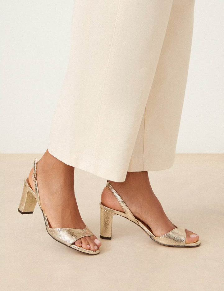 Sandales À Talons Cuir Craquelé Or Blanc - Numéro 733 - Rivecour