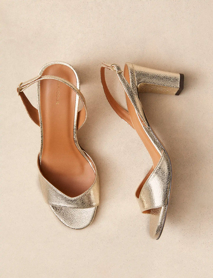 Sandales À Talons Cuir Craquelé Or Blanc - Numéro 733 - Rivecour