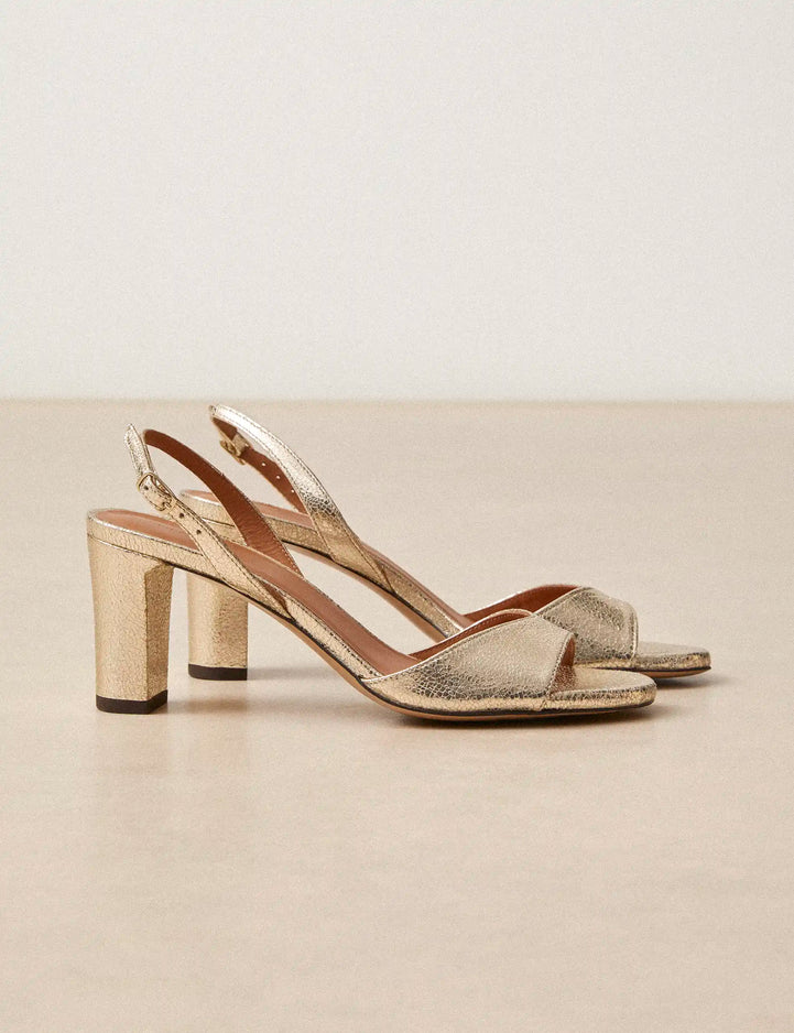 Sandales À Talons Cuir Craquelé Or Blanc - Numéro 733 - Rivecour