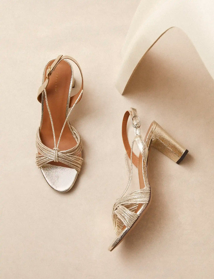 Sandales À Talons Cuir Craquelé Or Blanc - Numéro 778 - Rivecour