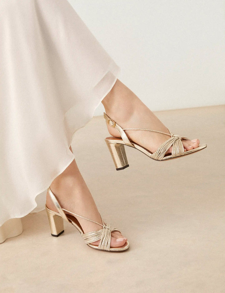 Sandales À Talons Cuir Craquelé Or Blanc - Numéro 778 - Rivecour