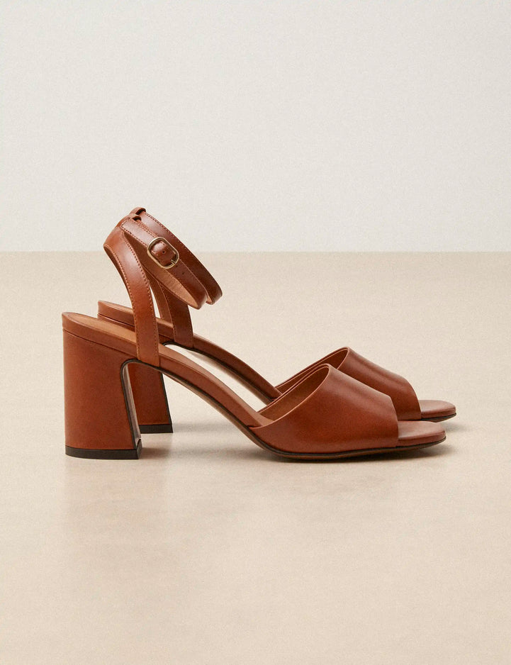 Sandals À Talons Leather Cognac - Numéro 789 - Rivecour