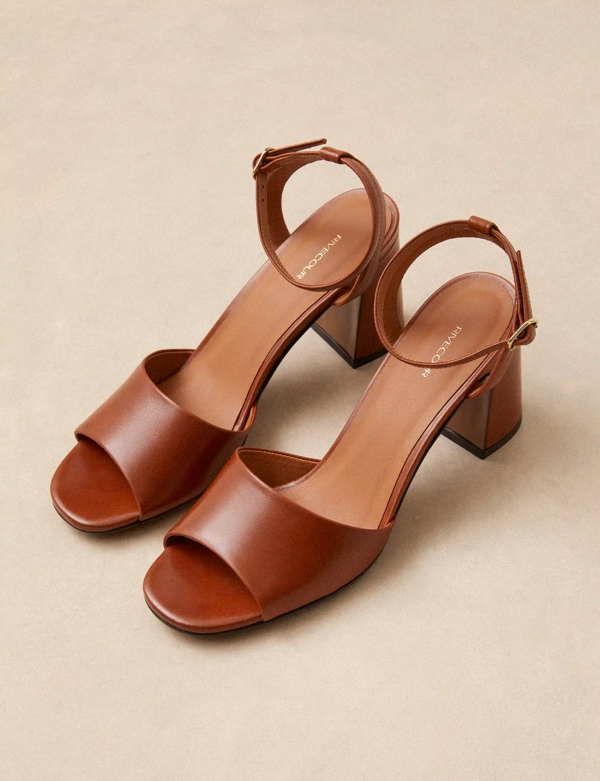 Sandals À Talons Leather Cognac - Numéro 789 - Rivecour