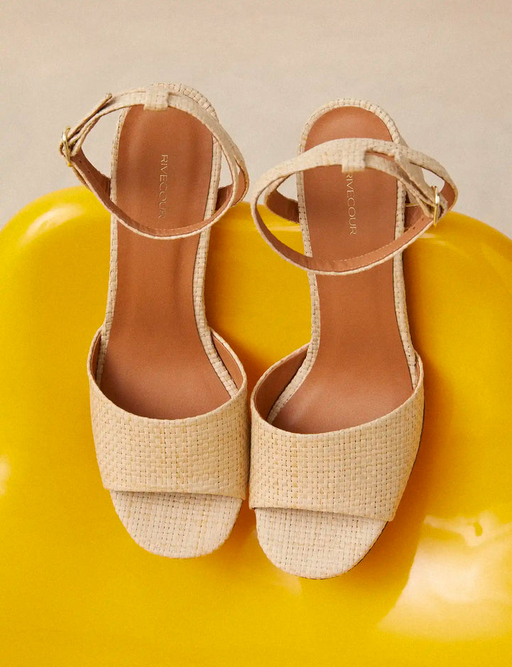Sandals À Talons Raphia Natural - Numéro 789 - Rivecour