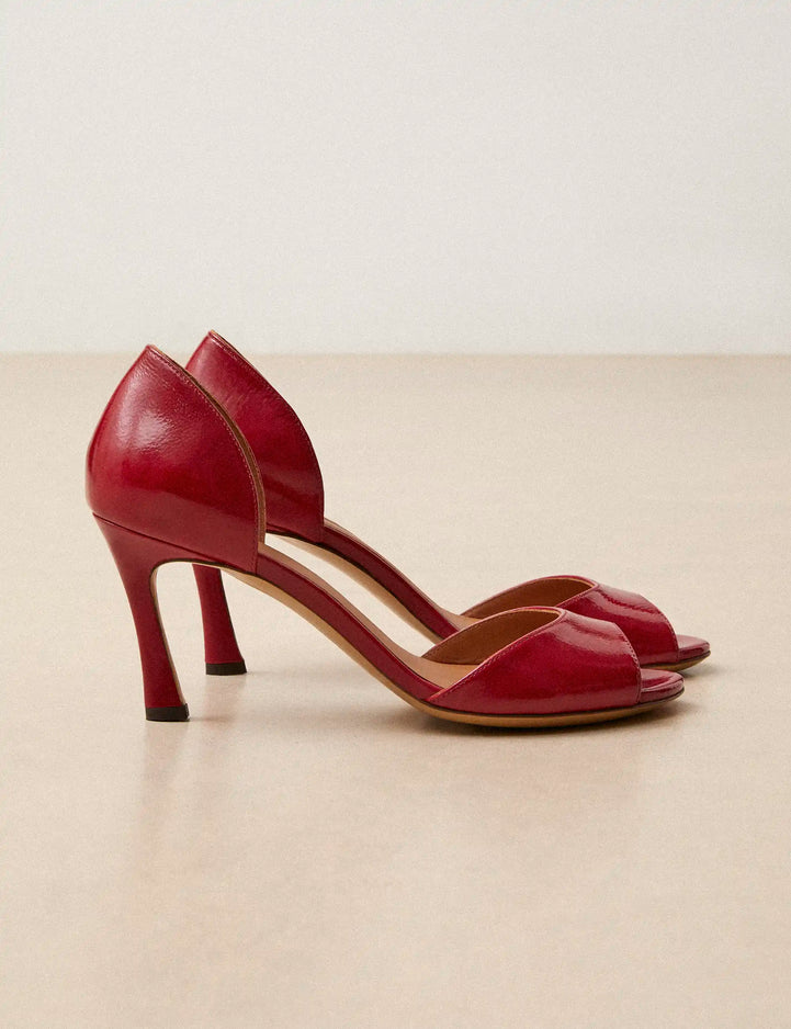 Sandales À Talons Cuir Vernis Rouge Cerise - Numéro 796 - Rivecour