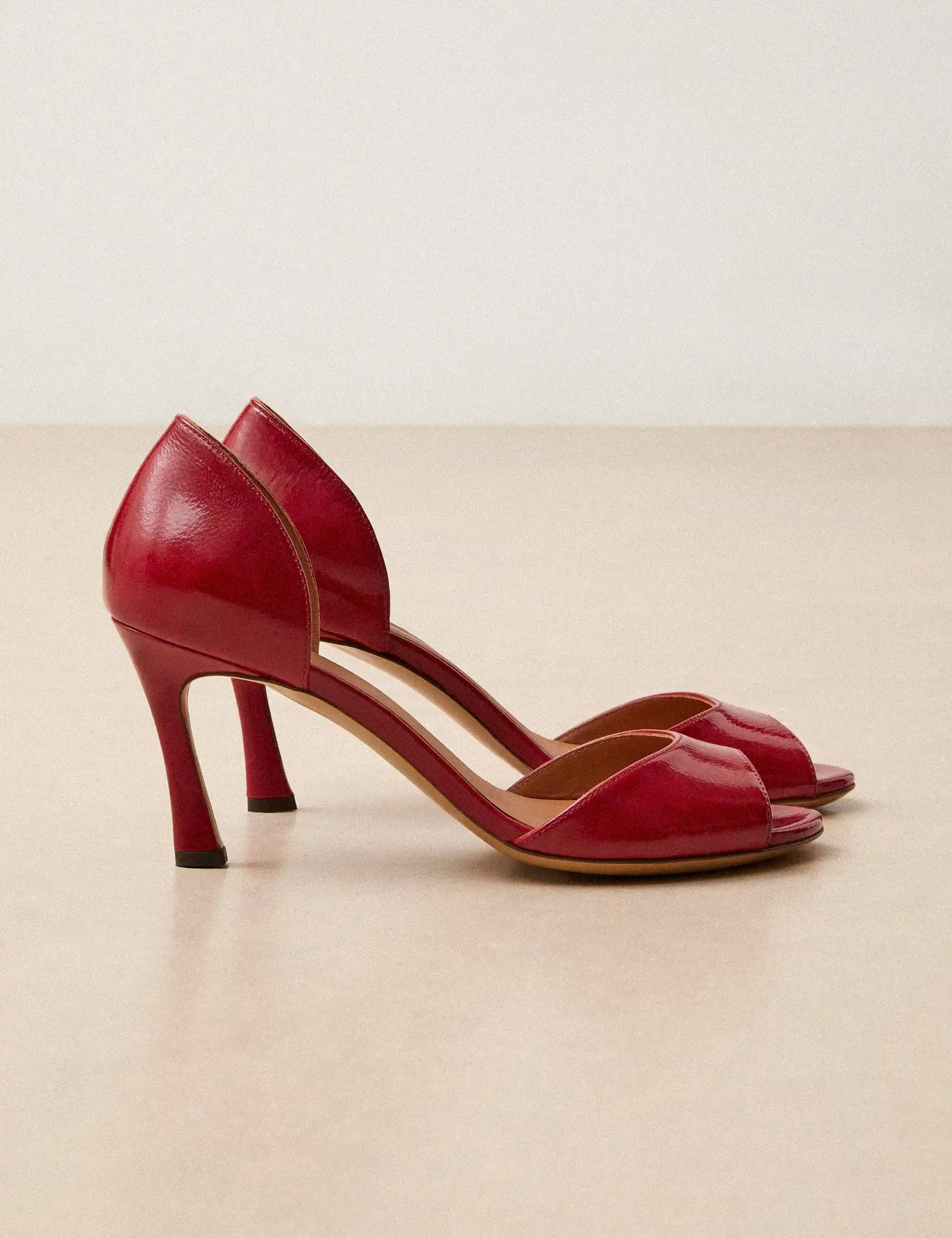 Sandals À Talons Leather Patent Red Cerise - Numéro 796 - Rivecour