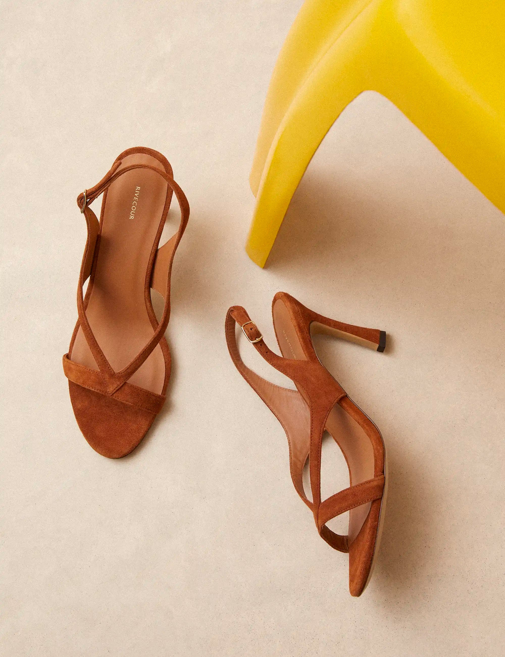 Sandals à talons Suede Cognac - Numéro 798 - Rivecour