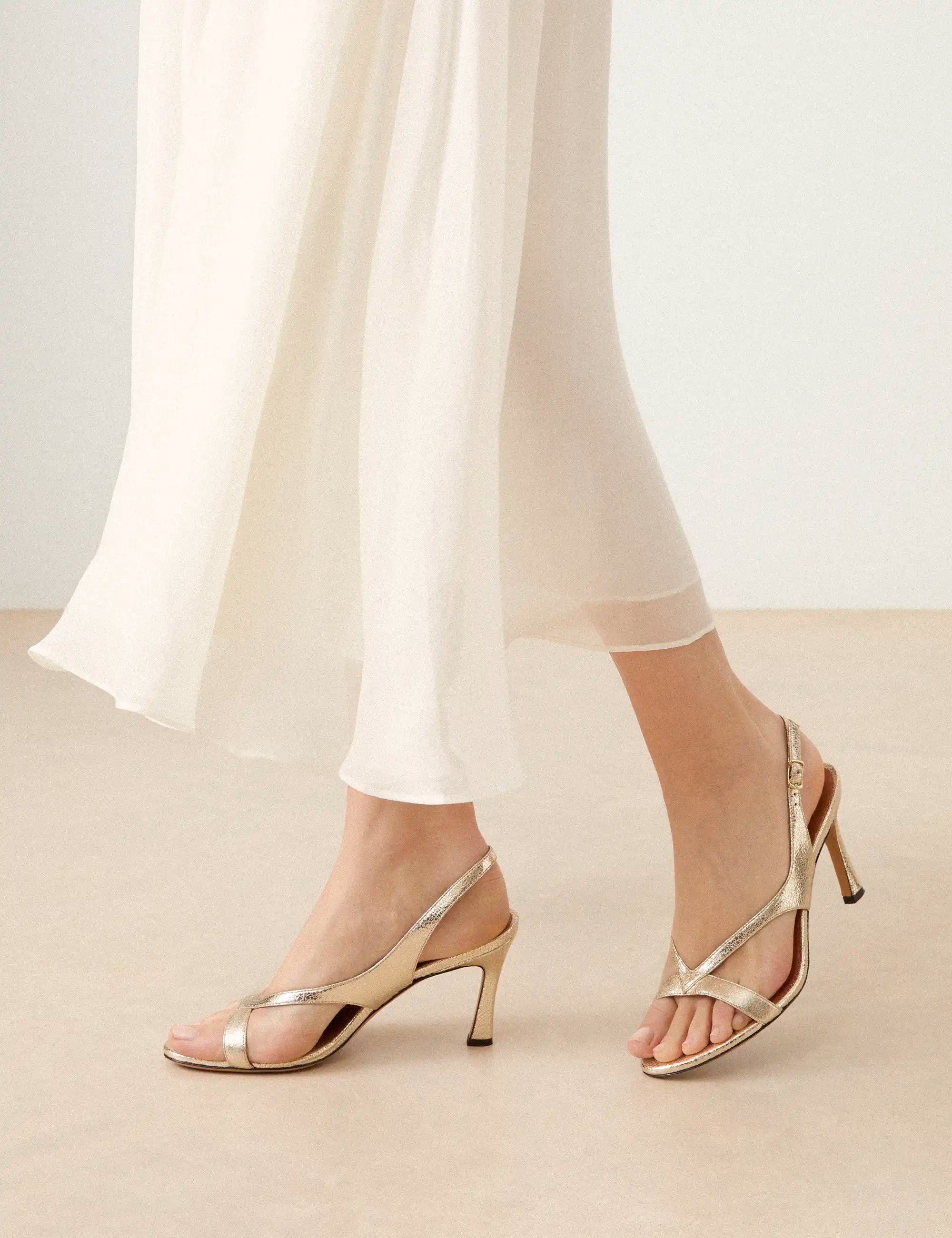 Sandales À Talons Cuir Craquelé Or Blanc - Numéro 798 - Rivecour